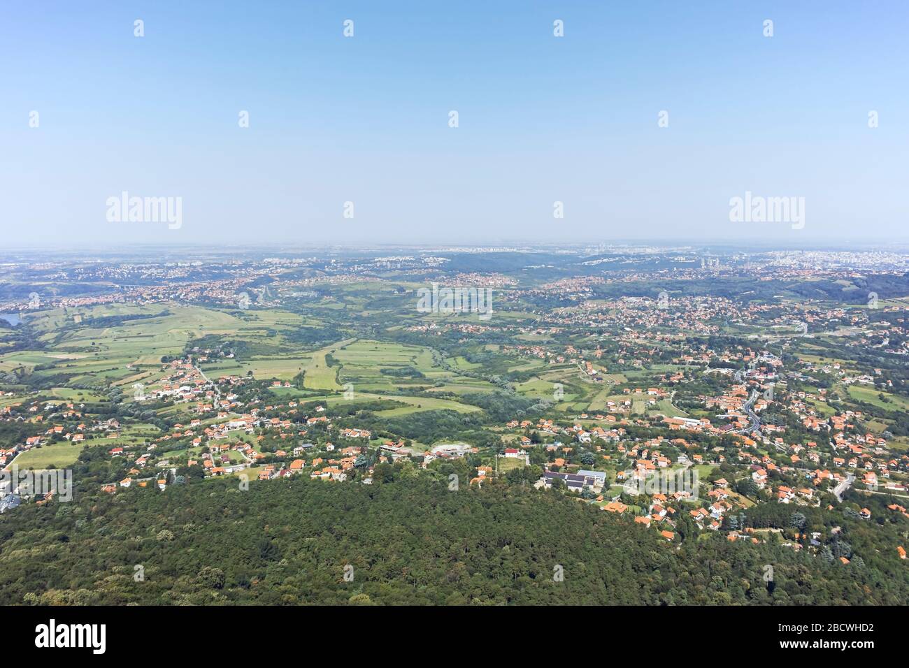 Amazing panorama from Avala Tower near city of Belgrade, Serbia Stock Photo