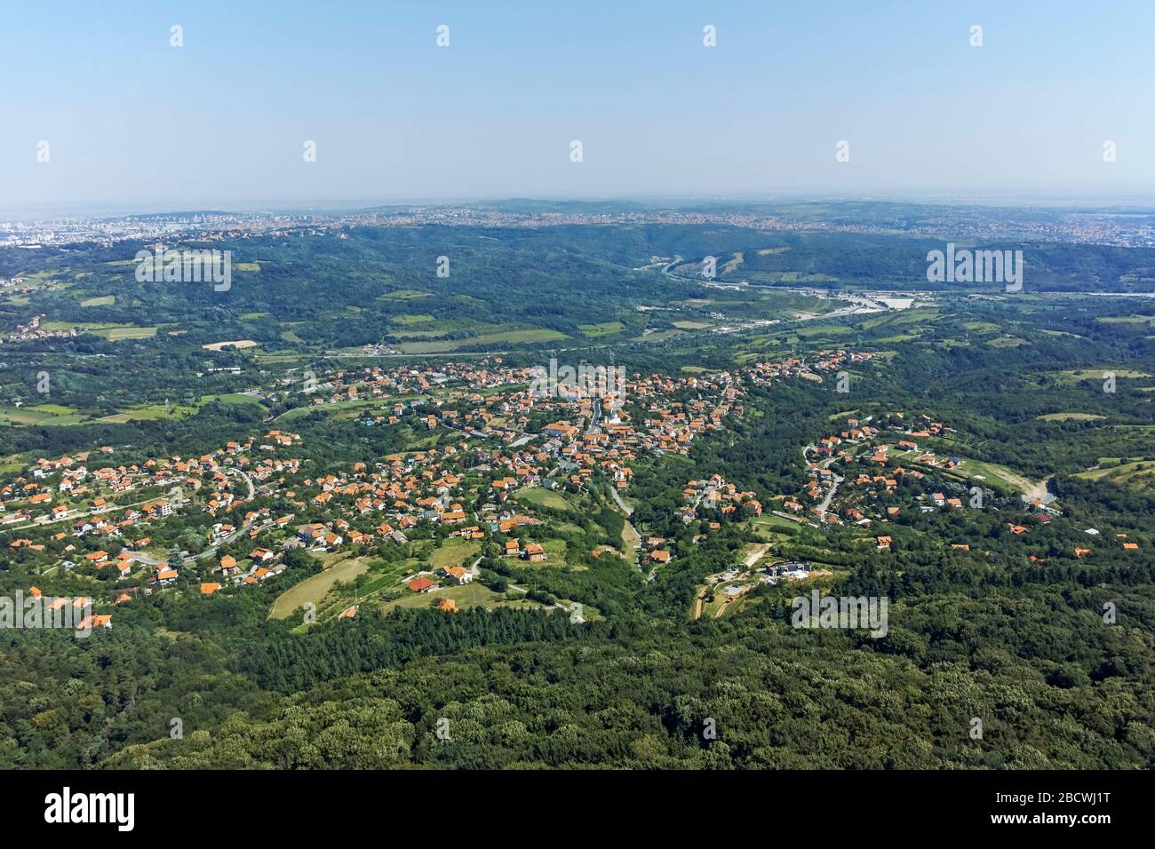 Amazing panorama from Avala Tower near city of Belgrade, Serbia Stock Photo