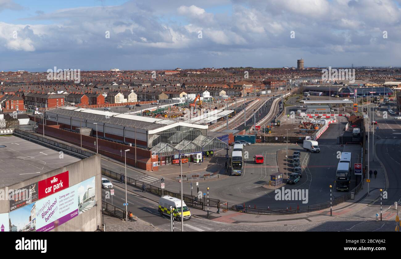 Blackpool North railway station being re built during the electrification of the railway between