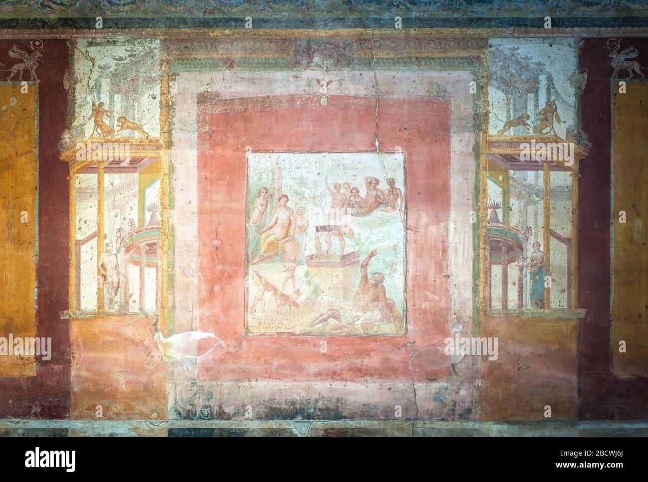 Ancient fresco in the Macellum of Pompeii, Italy Stock Photo