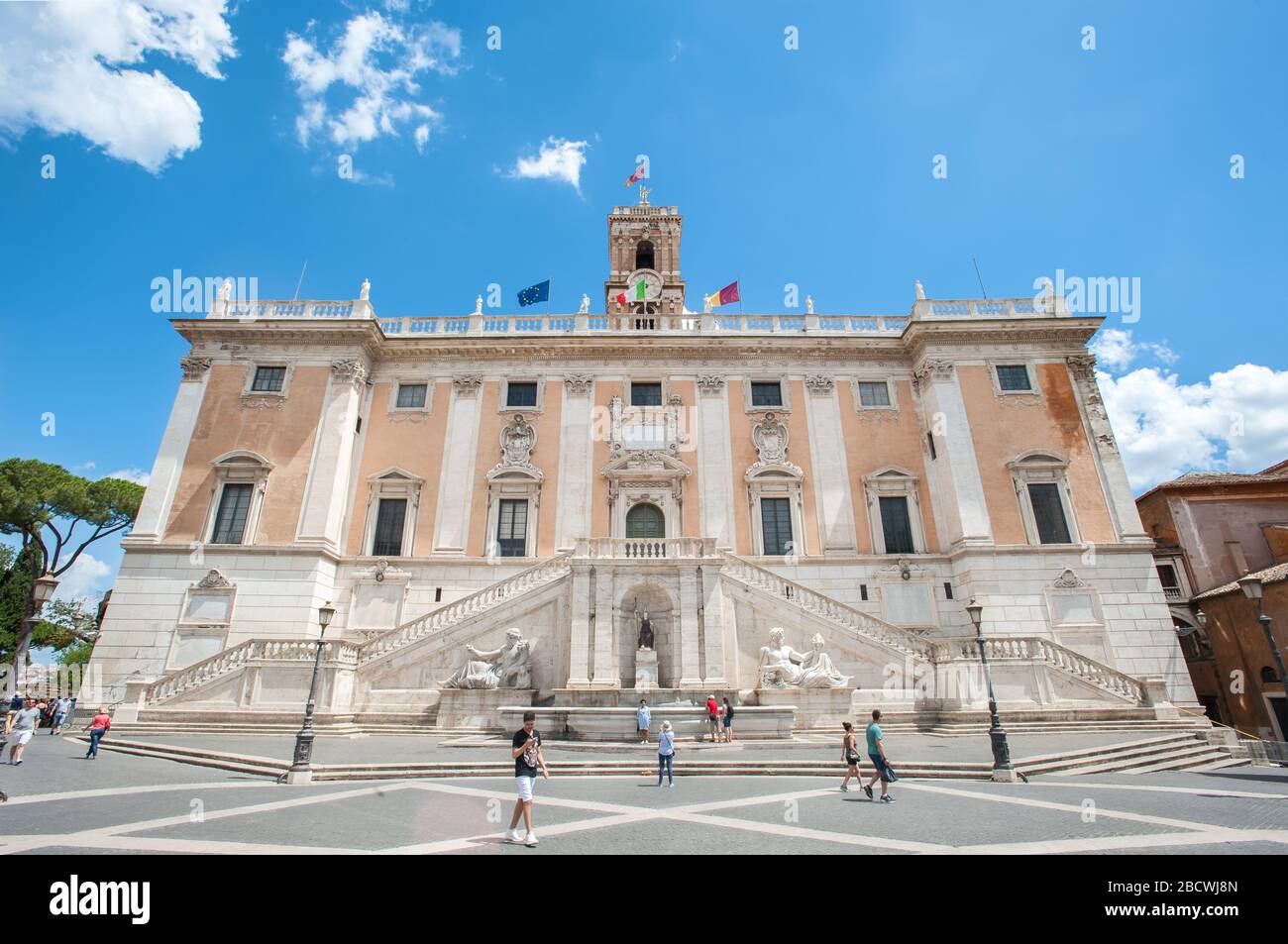 Facade of the Palazzo Senatorio (Senatorial Palace) in the Piazza del Campidoglio on the Capitoline Hill, Rome. Stock Photo