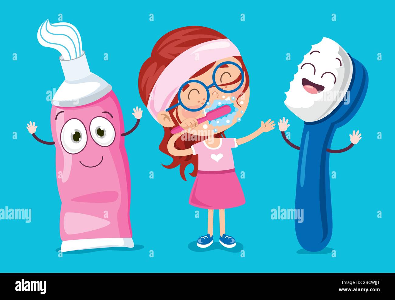 Brushing Teeth Concept With Cartoon Character Stock Vector