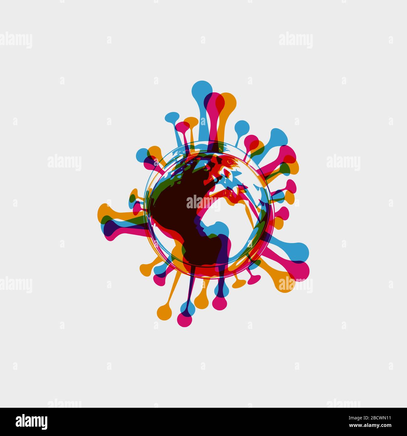 stereo effect of a bacterium virus in the shape of a globe. Earth in the form of bacteria Coronavirus COVID-19 . Virus bacteria Virus Covid 19-NCP Stock Vector