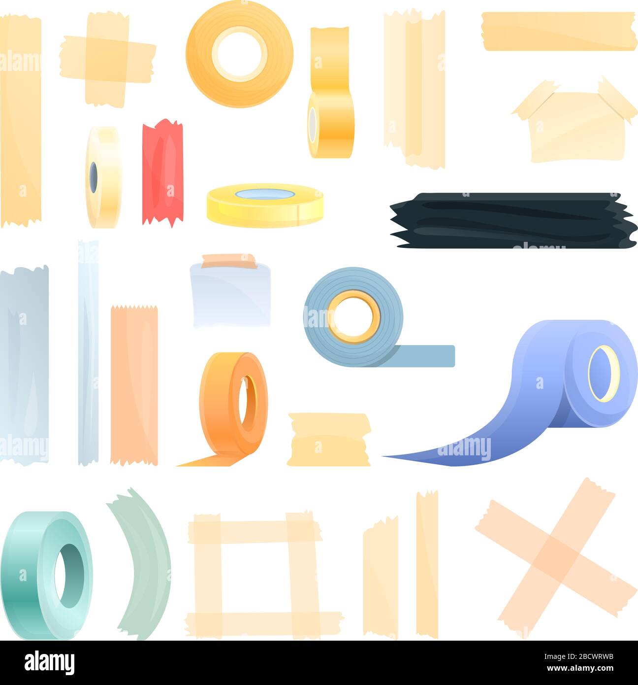 Scotch tape icons set. Cartoon set of scotch tape vector icons for web