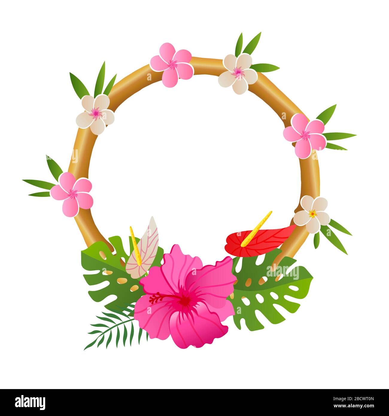 bamboo frame with tropic flower on white background vector illustration Stock Vector