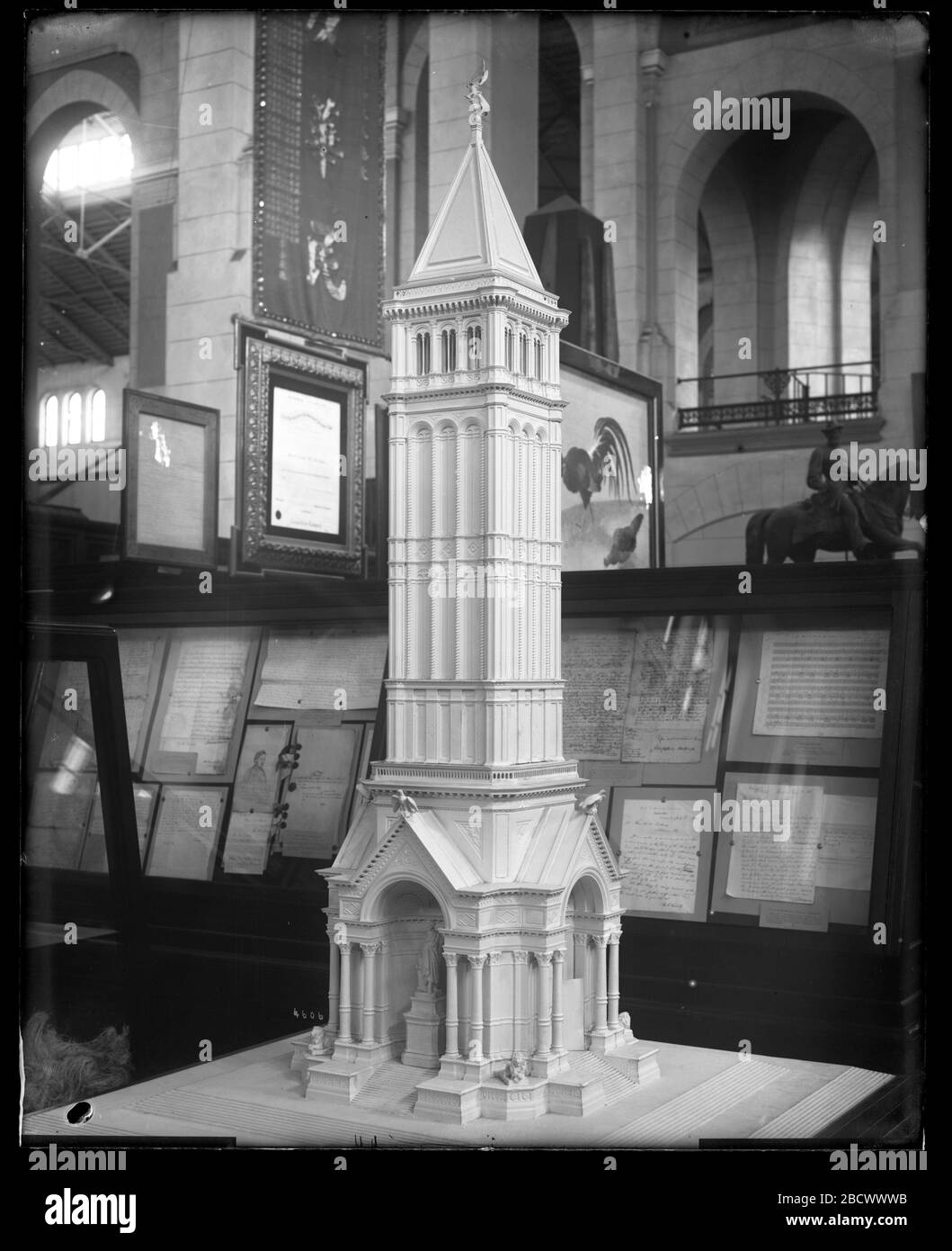 Model of Unidentified Monument. On display in the United States National Museum, now known as the Arts and Industries Building, near exhibits containing presidential relics.Smithsonian Institution Archives, Acc. 11-006, Box 014, Image No. MAH-4606 Stock Photo