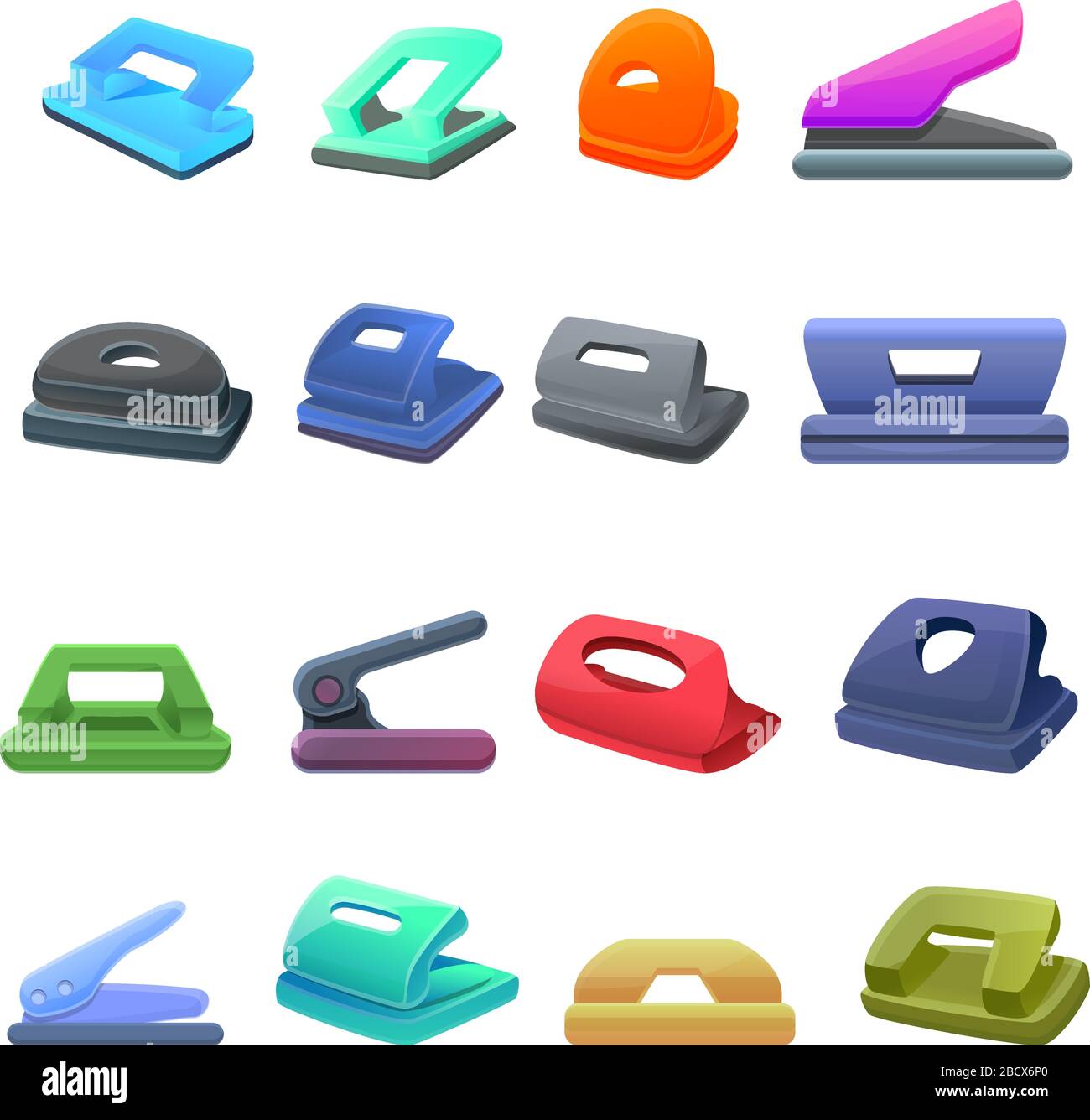 Hole puncher icons set. Cartoon set of hole puncher vector icons for