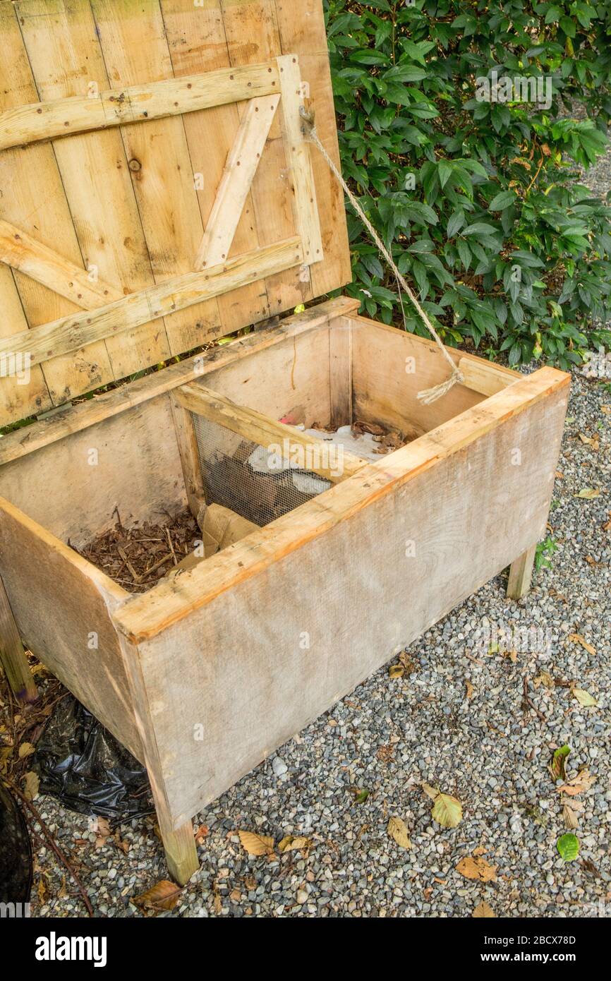 Wooden worm bin in Issaquah, Washington, USA. Worm bins may be made of