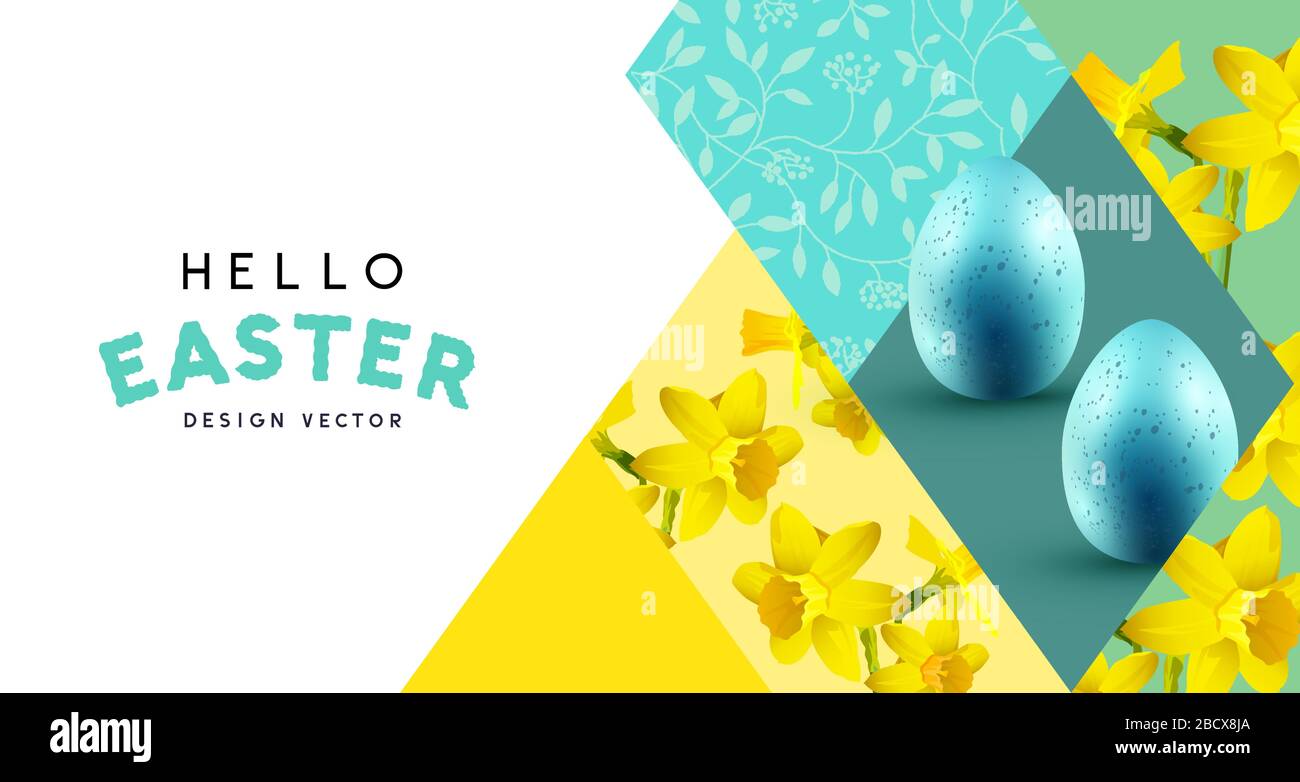 Easter texture and pattern background with Easter eggs and Daffodil flowers. Vector illustration. Stock Vector