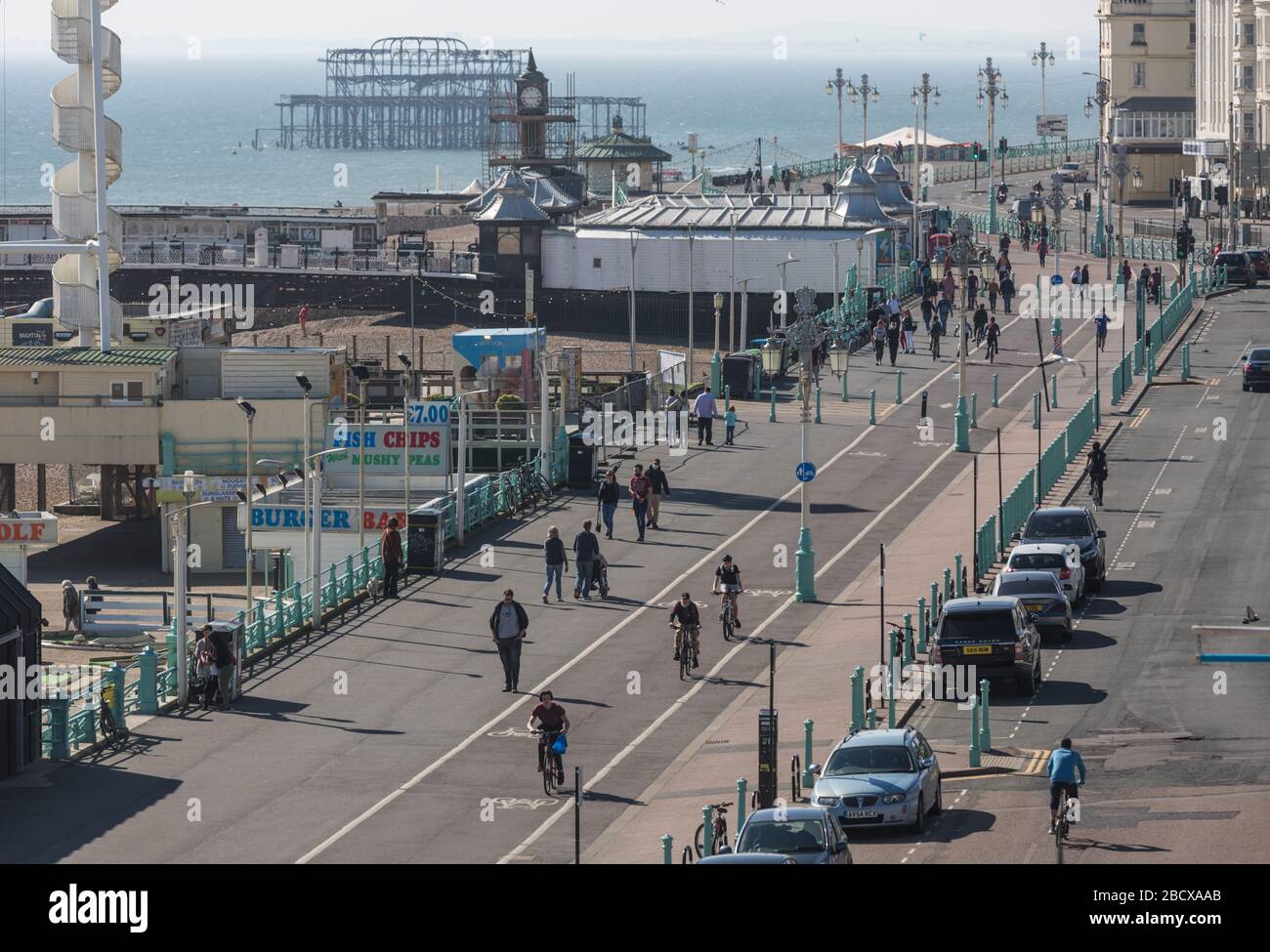 During COVID-19. People walking and cycling on Madiera Drive, Brighton Stock Photo