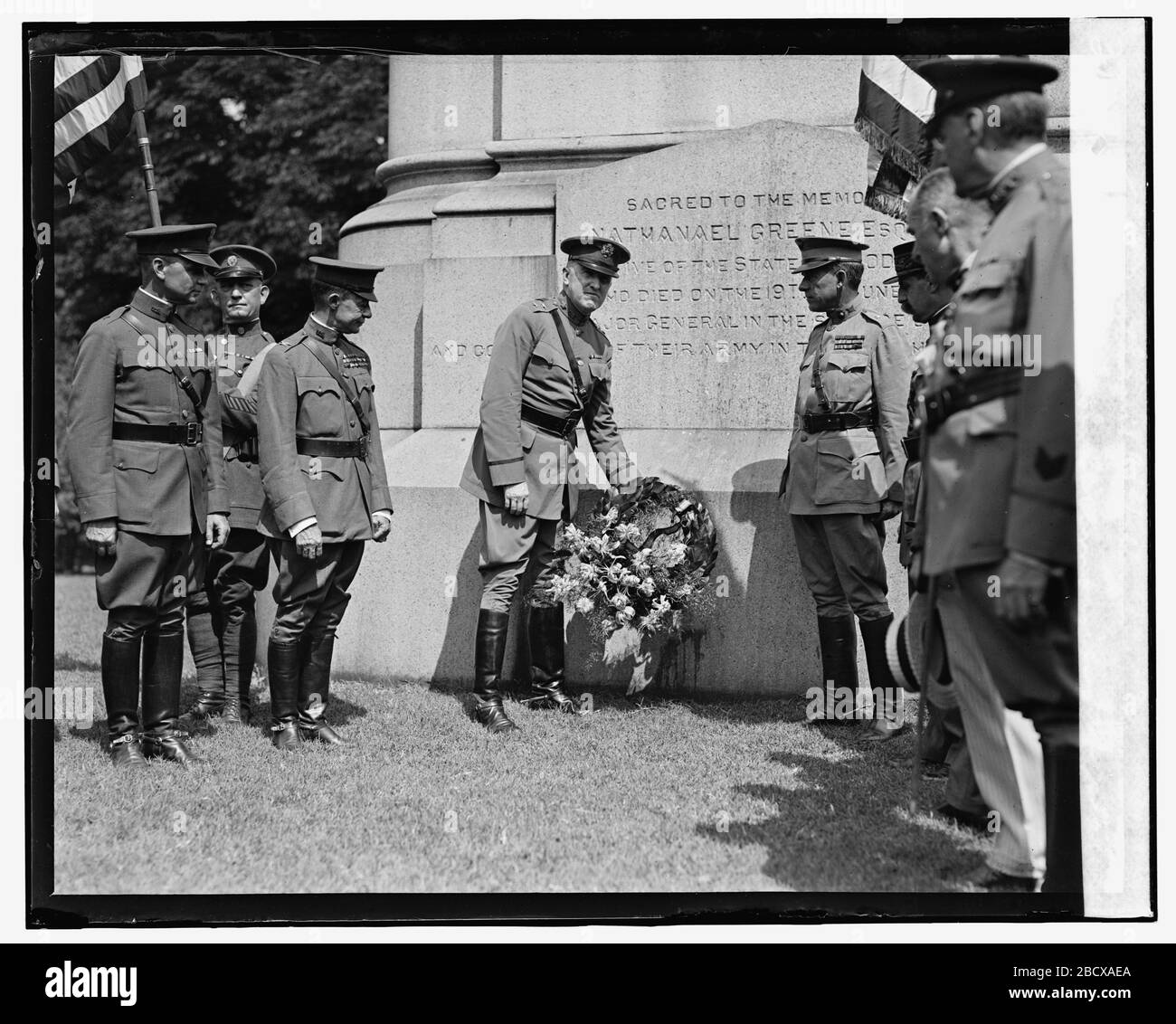 'English: Title: Anniversary ceremonies at statue of Nathaniel Greene, [8/7/24] Abstract/medium: National Photo Company Collection (Library of Congress)  Physical description: 1 negative :; 1924; Library of Congress Catalog: https://www.loc.gov/pictures/item/2016838193 Original url: https://hdl.loc.gov/loc.pnp/npcc.11924; National Photo Company Collection; ' Stock Photo