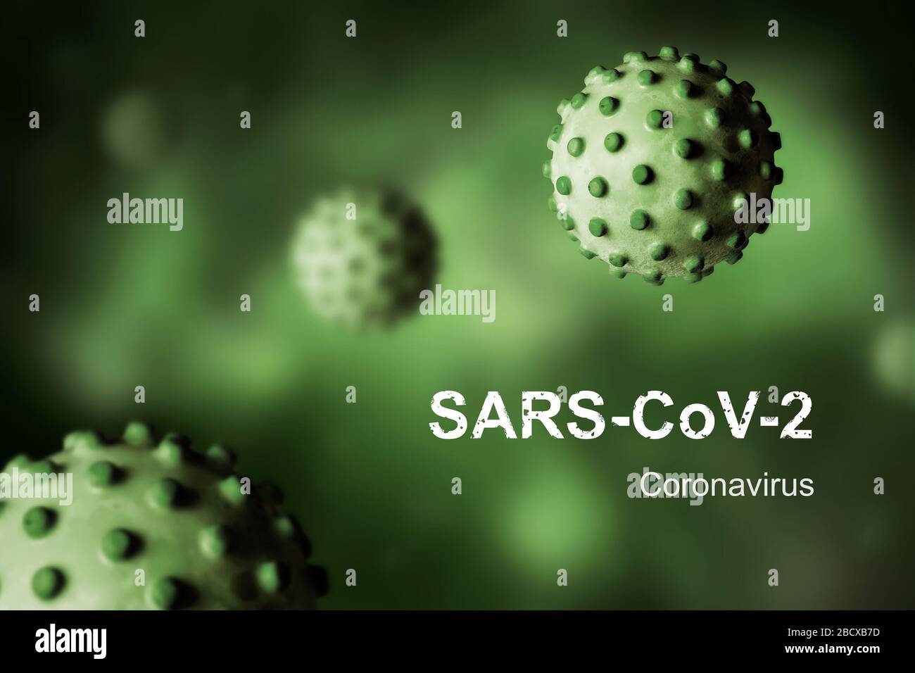 COVID-19 coronavirus banner, 3d illustration. Coronavirus disease germs in cell. Deadly SARS-CoV-2 corona virus global outbreak. Poster with COVID19 c Stock Photo