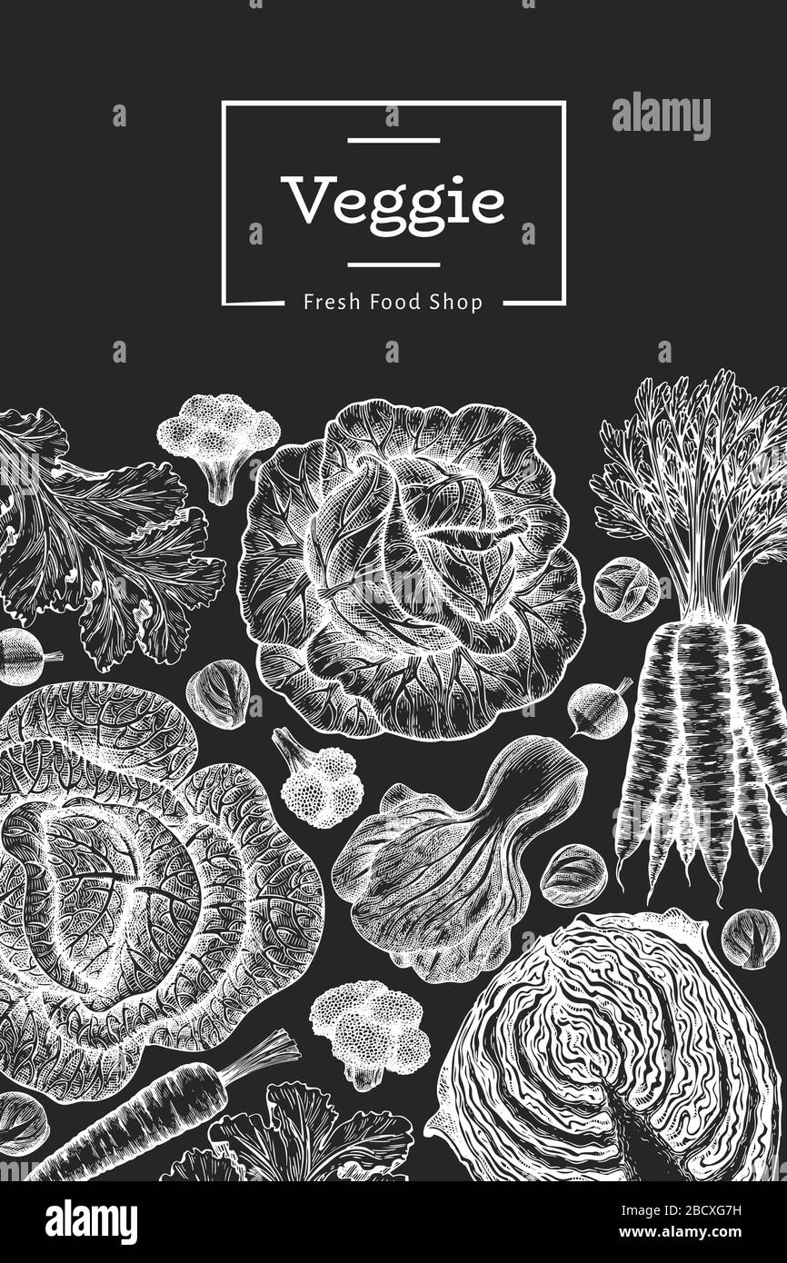 Hand drawn sketch vegetables design. Organic fresh food vector banner ...