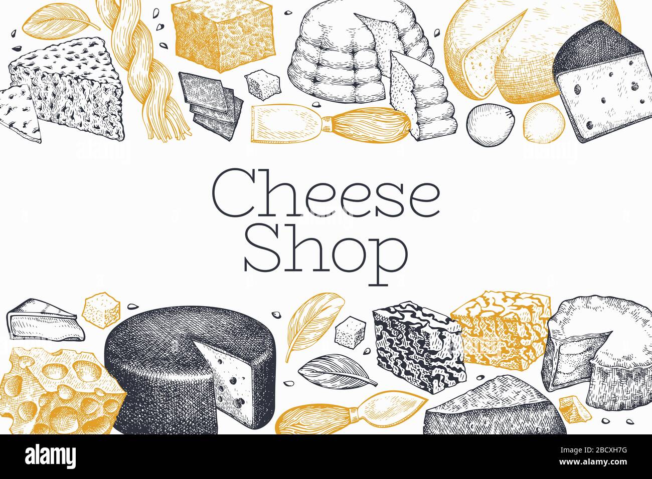 Cheese design template. Hand drawn vector dairy illustration. Engraved ...