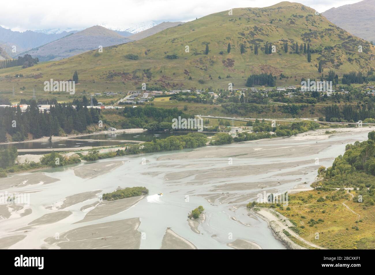 Aerial view of the braided Shotover river Stock Photo