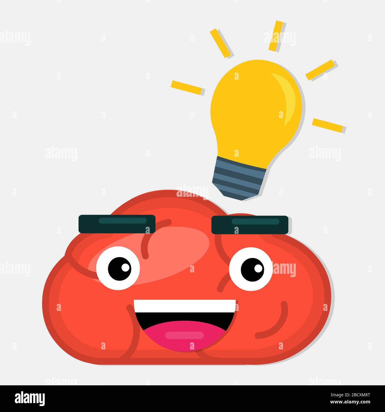 human brain cartoon with light bulb for idea concept vector ...