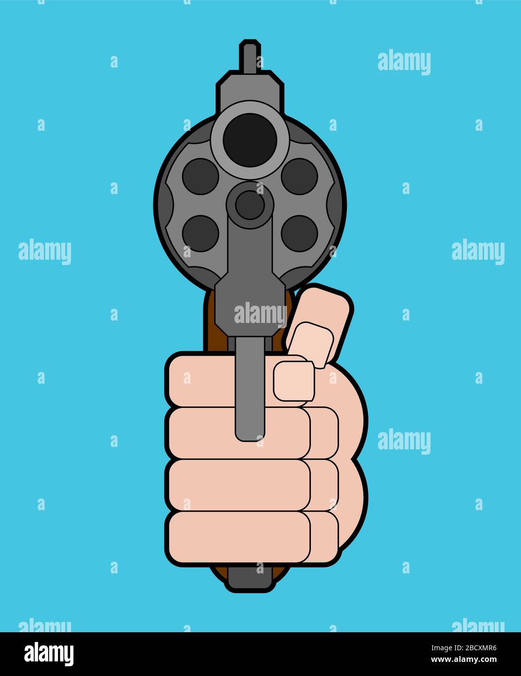 Revolver and hand front view. Gun in fist isolated. Vector illustration Stock Vector