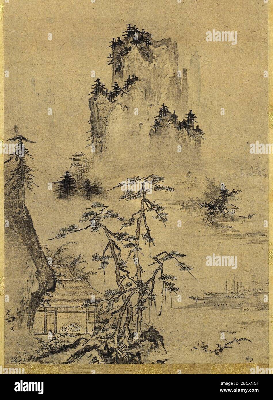 English Landscape 紙本墨画淡彩山水図 Shihon Bokuga Tansai Sansuizu Hanging Scroll 108 Cm X 32 7 Cm Ink And Light Color On Paper Located In The Nara National Museum Nara Japan The Scroll Has Been