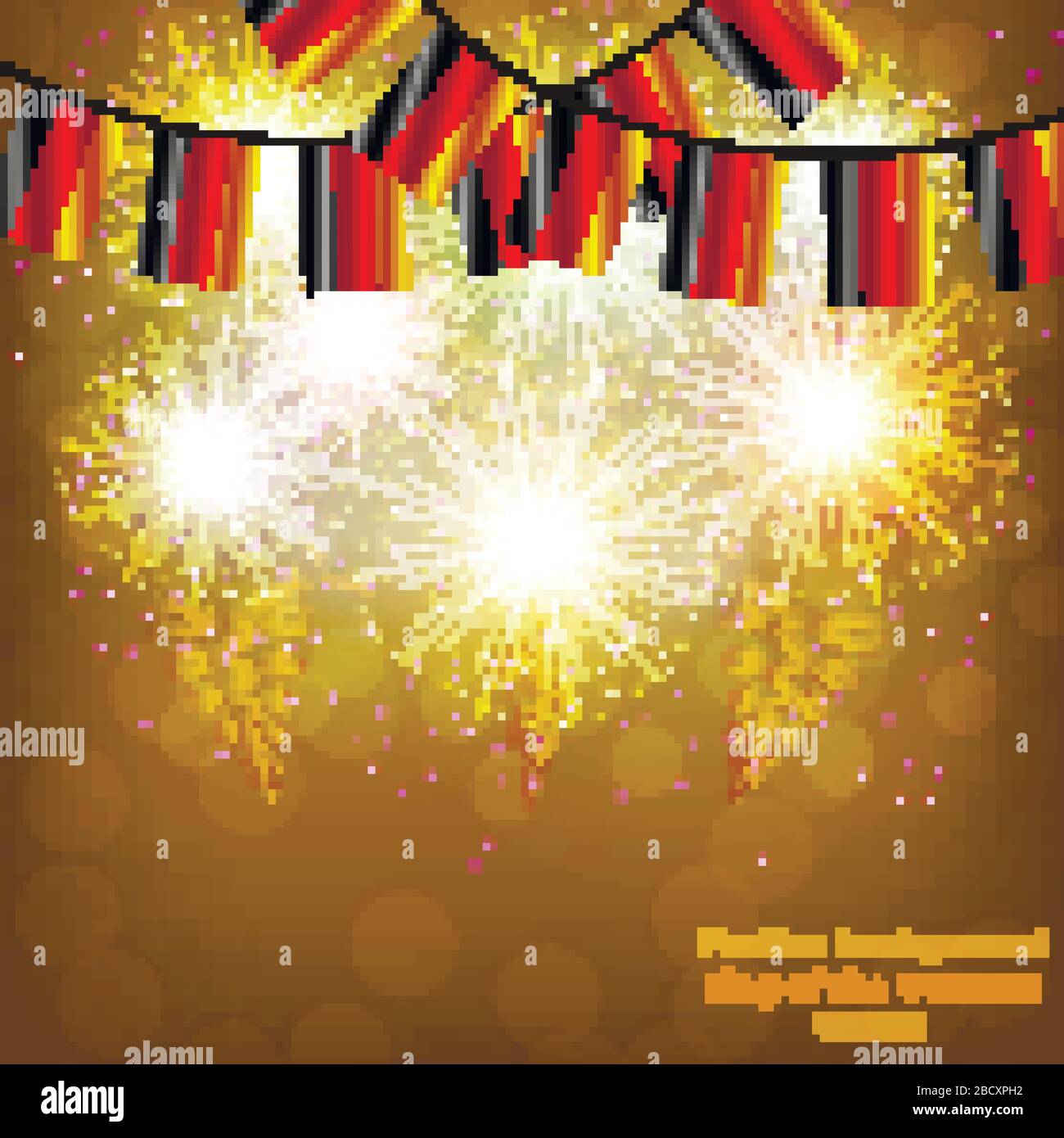 Bright firework with flags Germany for holidays. Illustration. Stock Vector
