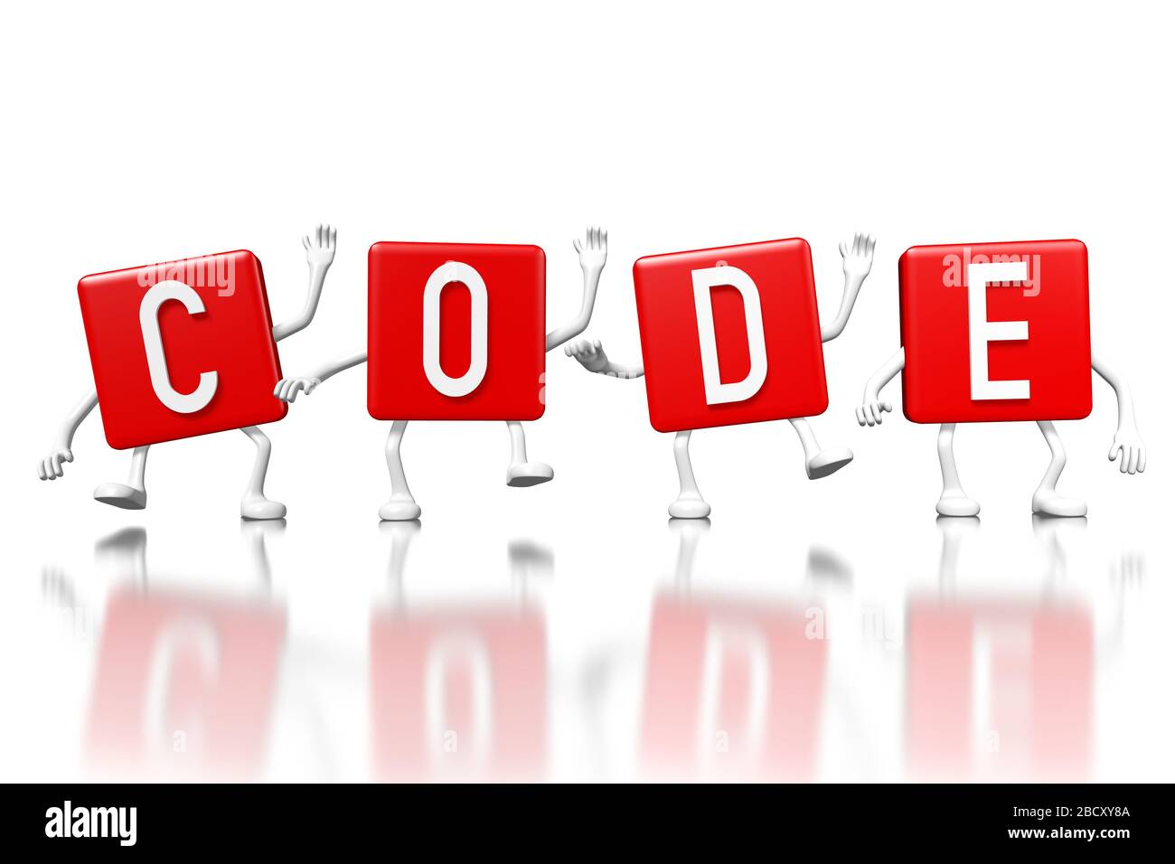 3D red cubes word - code Stock Photo - Alamy