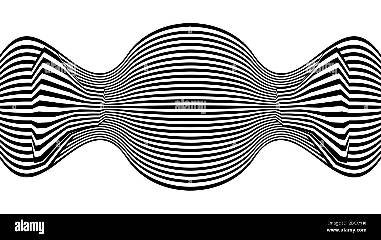 Line waves illusion optical. Black and white seamless horisontal