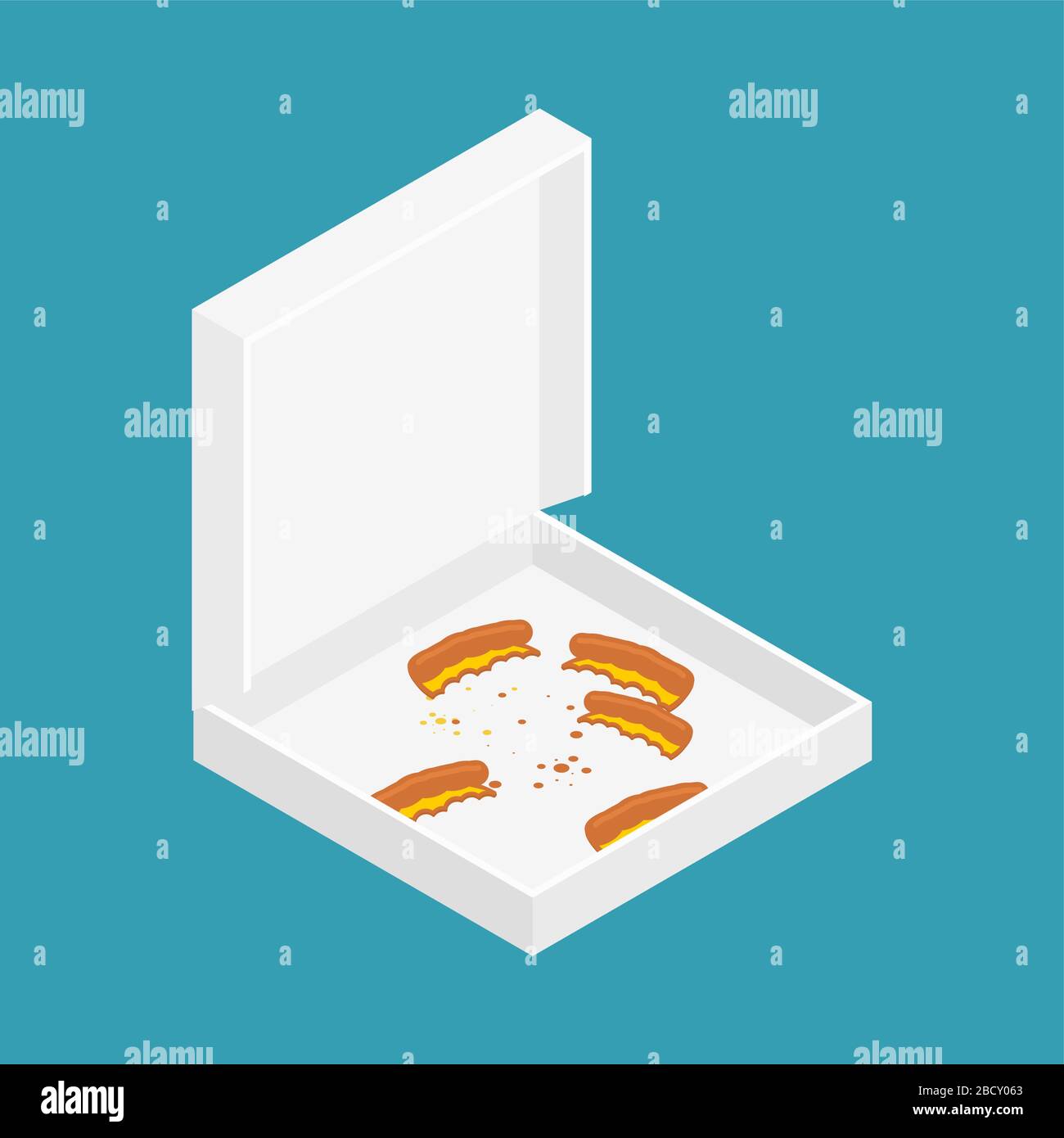 Pizza crust in box open isolated. vector illustration Stock Vector