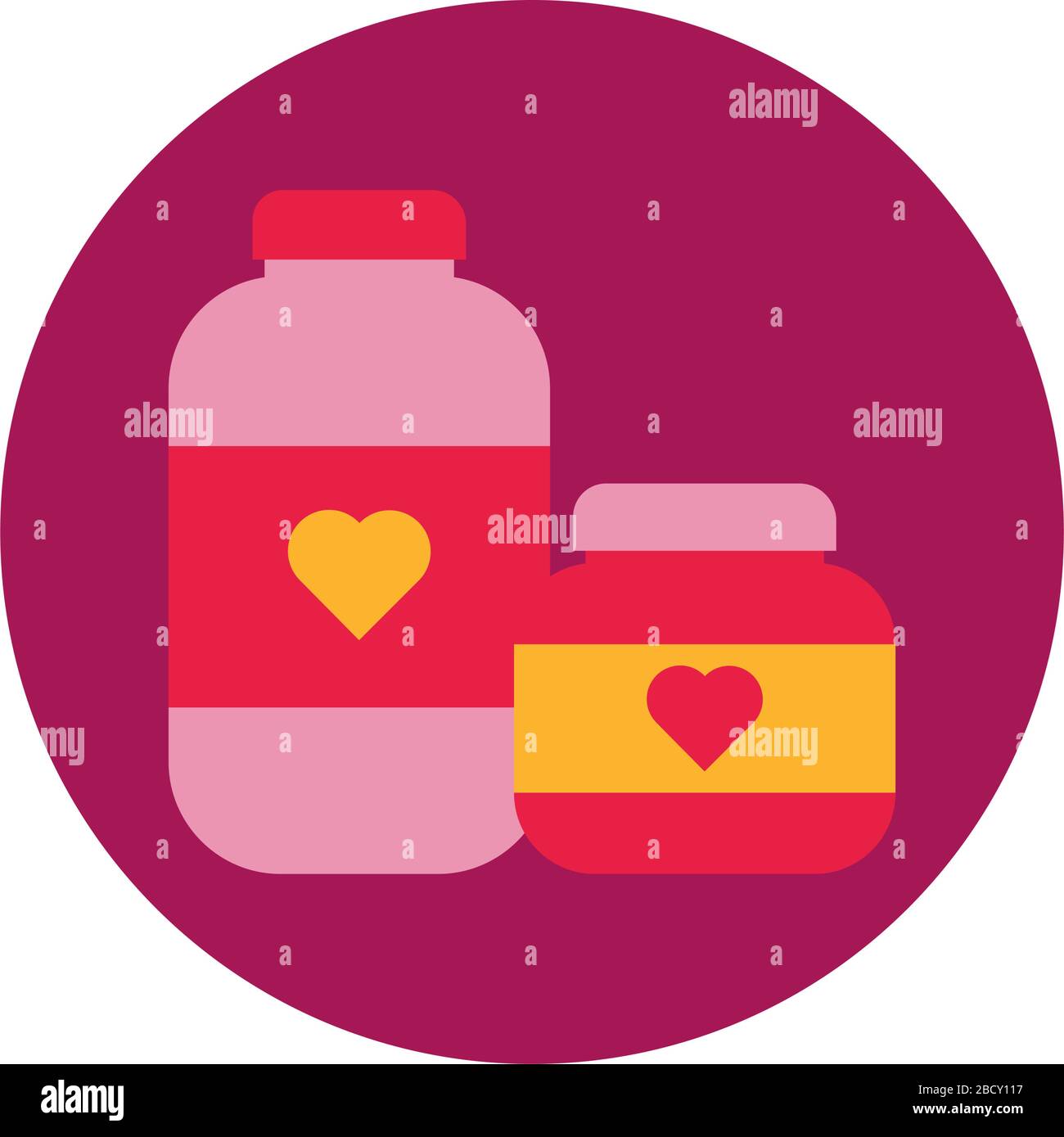 happy valentines day hearts in pots block and flat style Stock Vector