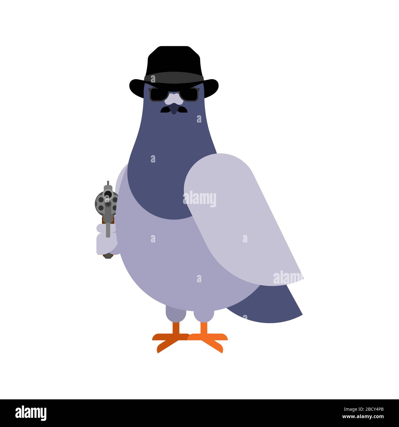 Dove spy. pigeon Secret agent. City bird in hat and with gun Stock Vector