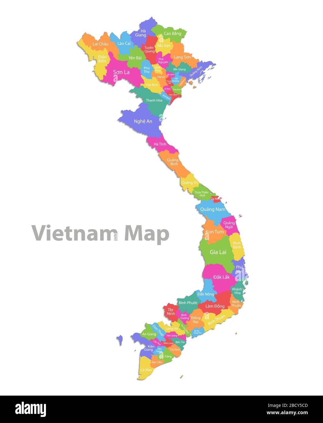 Vietnam map, administrative division with region names, color map isolated on white background vector Stock Vector