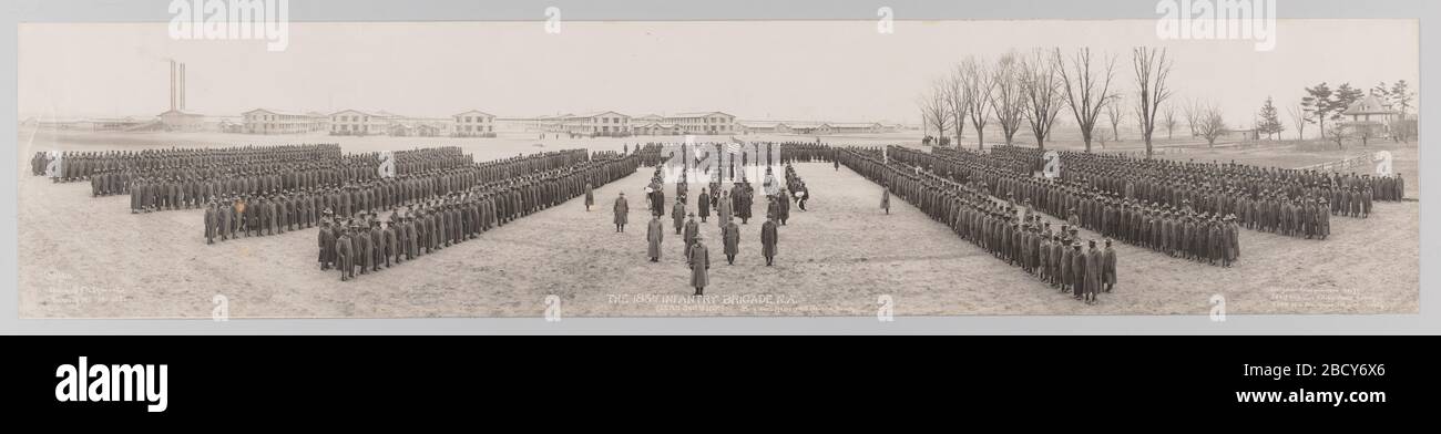 Framed panoramic photograph of 183d Brigade of the 92d Infantry Division. Framed Panoramic Photograph of 183d Brigade of the 92d Infantry Division at the end of World War I. The photograph is titled, [THE 183rd INFANTRY BRIGADE, N.A. / (LESS 366th INF) Brig Gen' Malvern Hill Barnum Comdq.]. Framed panoramic photograph of 183d Brigade of the 92d Infantry Division Stock Photo