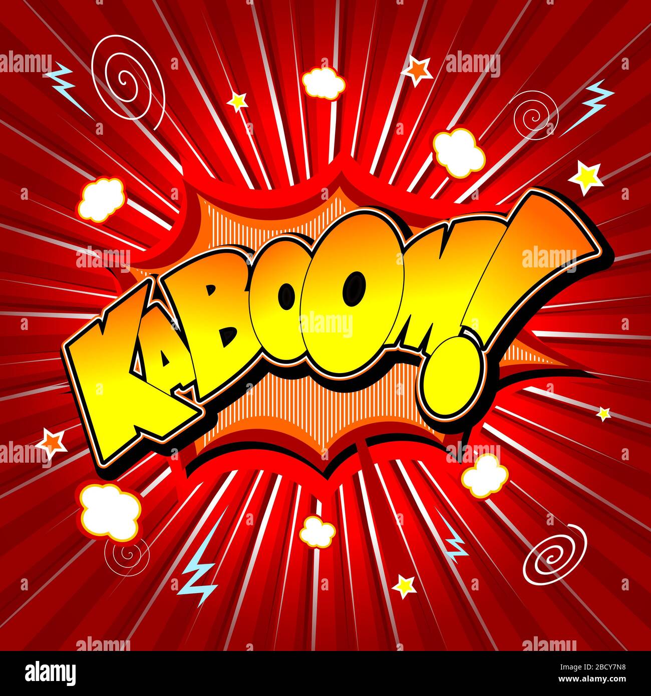 Kaboom illustration yellow and orange text, red background Stock