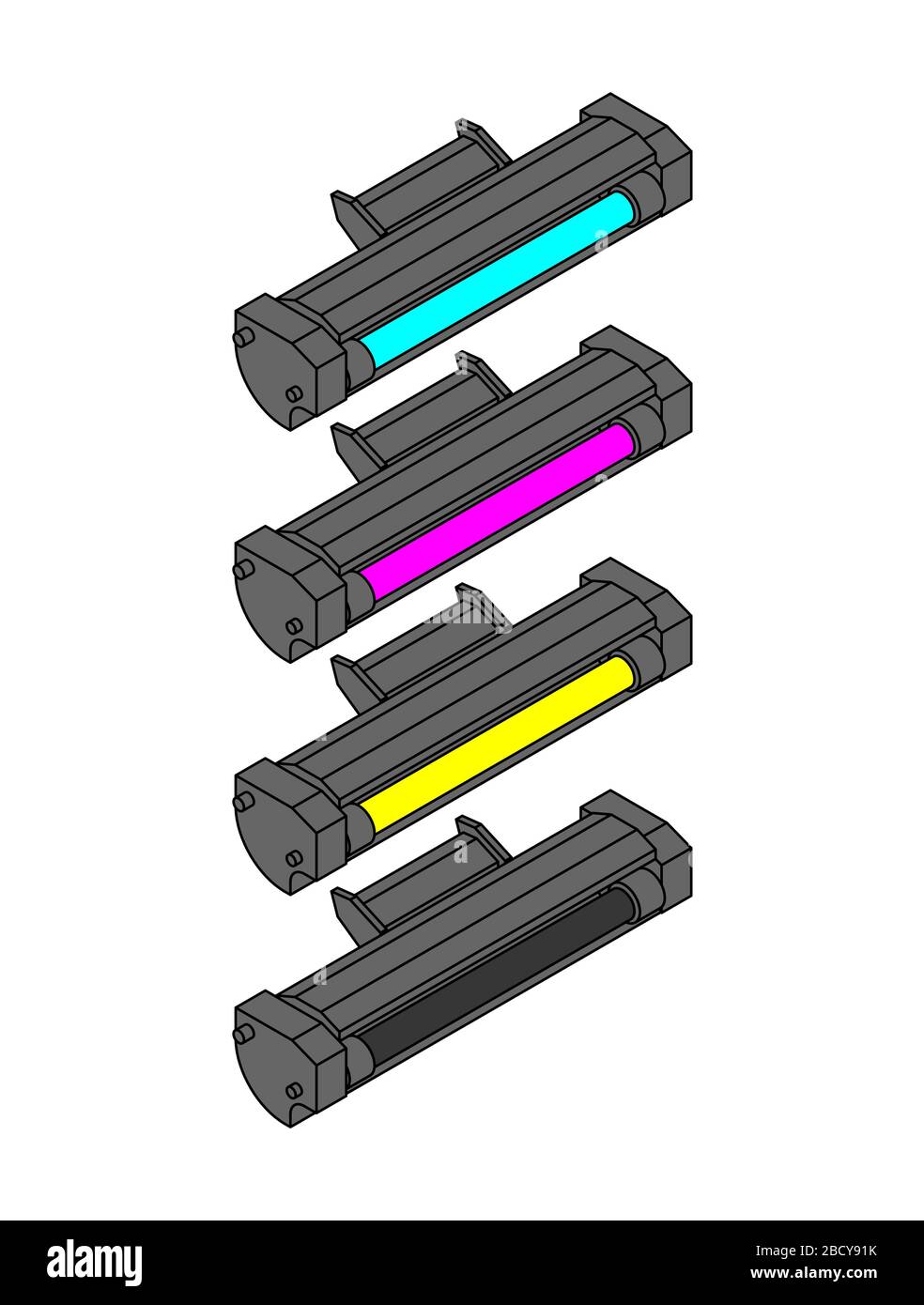 Printer toner cartridge CMYK set. Cyan and Magenta. Yellow and Key color. ink  Laser Jet printer Stock Vector Image & Art - Alamy