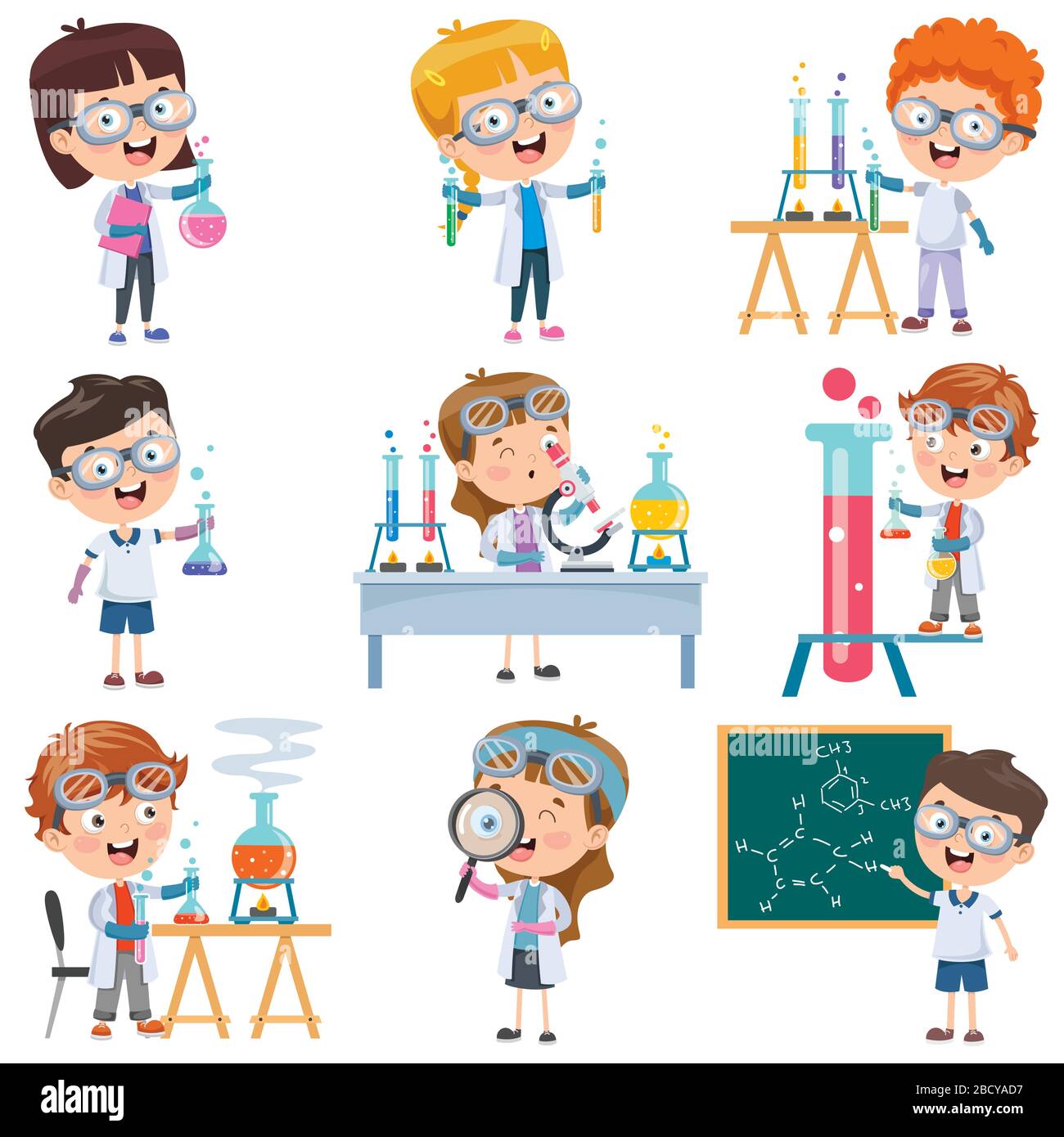Little Students Doing Chemistry Experiment Stock Vector