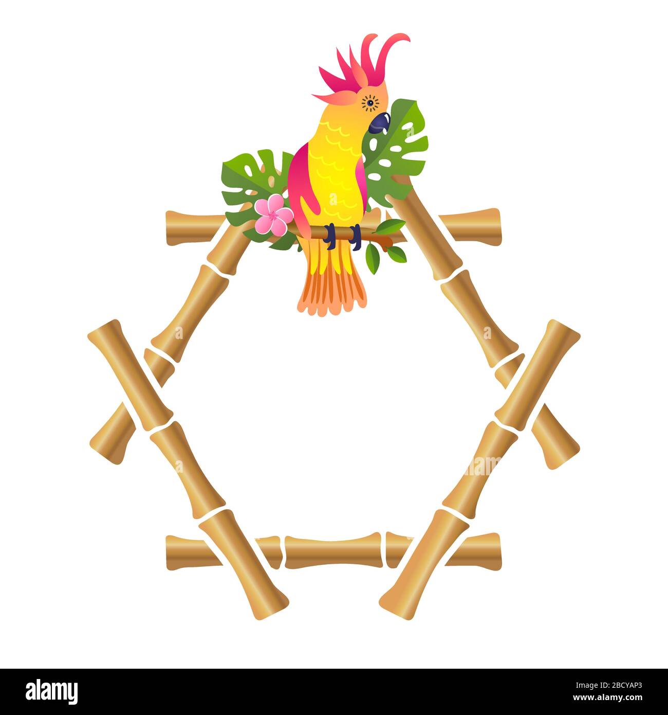 bamboo frame with parrot on white background vector illustration Stock Vector