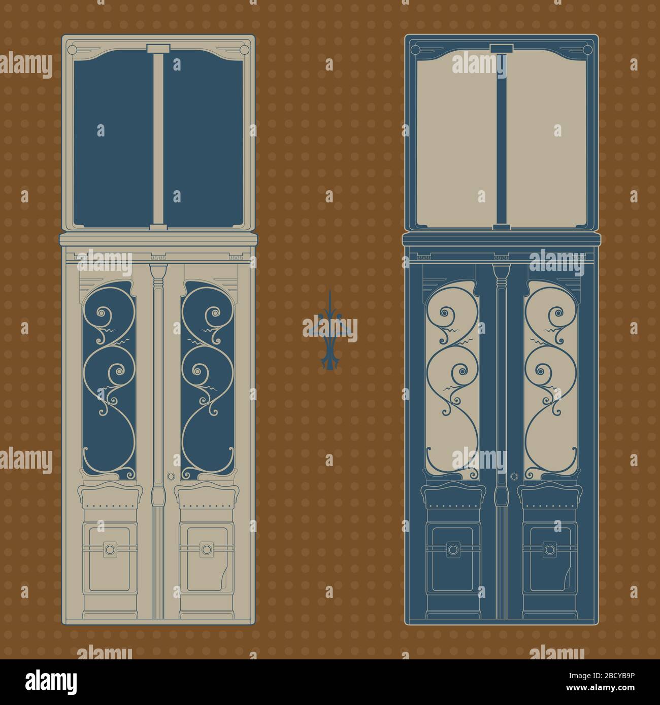 Vintage old wooden doors. Day and night versions. Stock Vector