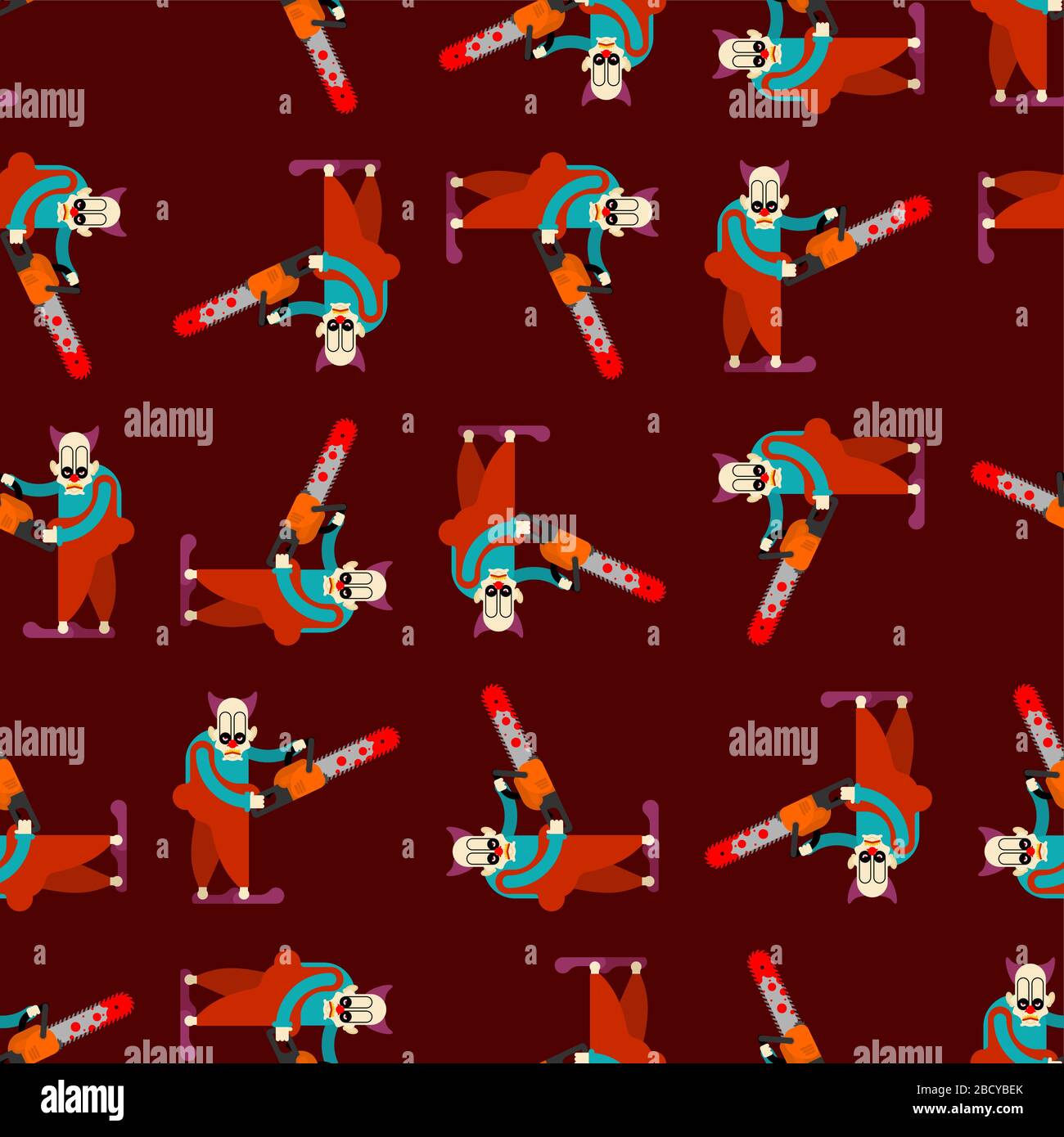 Clown and Chainsaws pattern seamless. Horror Halloween background. vector texture Stock Vector