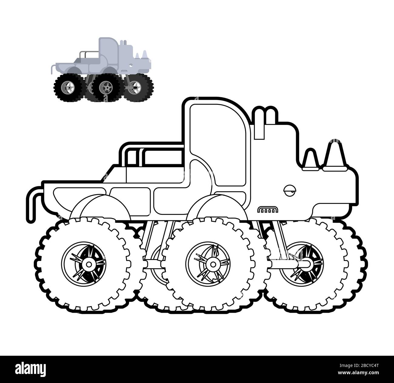 Monster Truck rhino coloring book. Animal car on big wheels. vector illustration Stock Vector