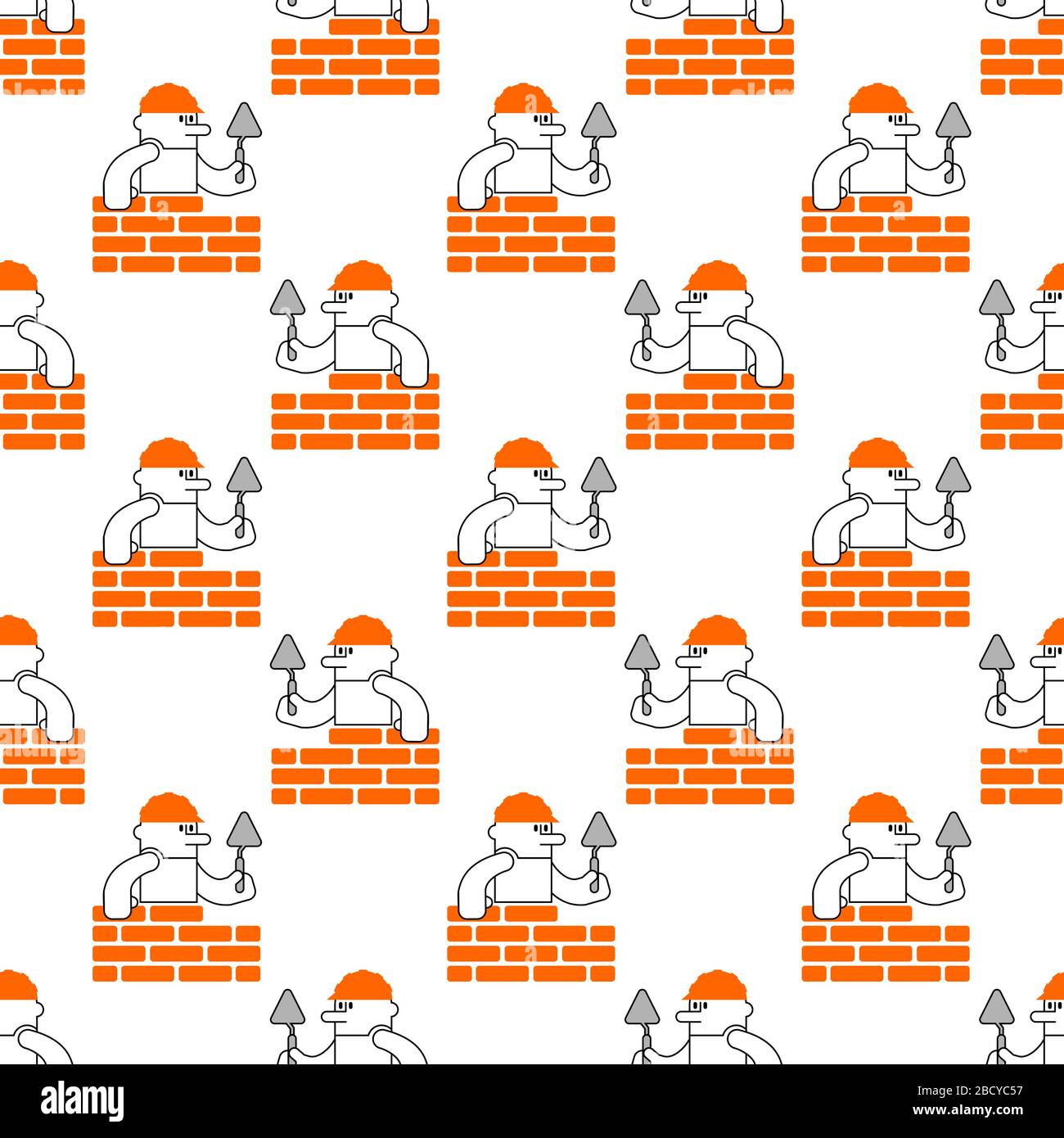 Builder and brick wall pattern seamless. Erector and wall background. Building texture. Stock Vector