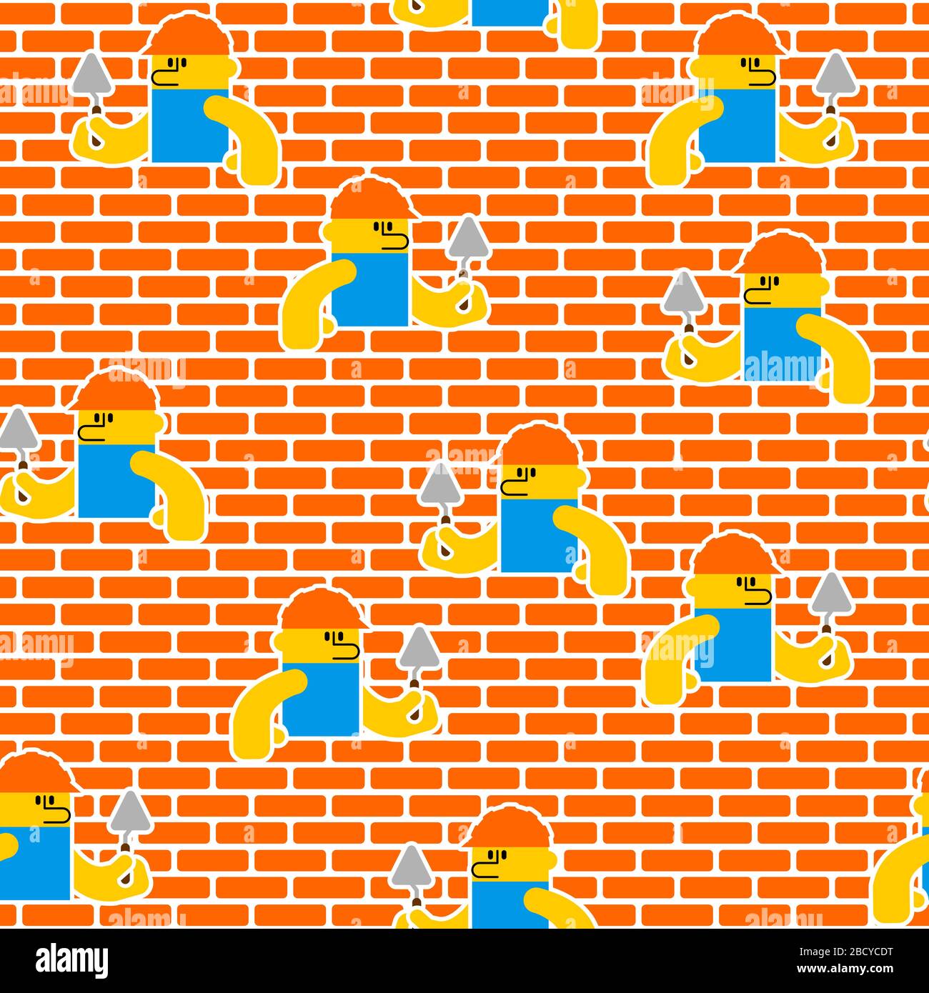 Builder and brick wall pattern seamless. Erector and wall background. Building texture. Stock Vector
