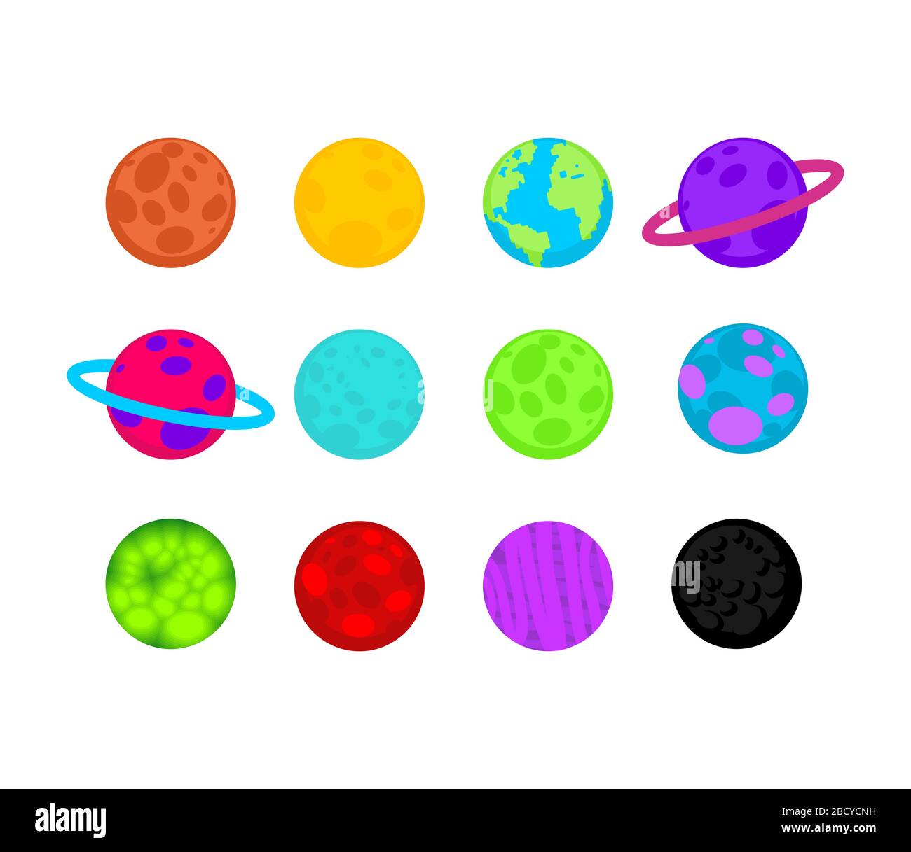 Cartoon planet set. Space vector illustration. Collection of celestial bodies Stock Vector