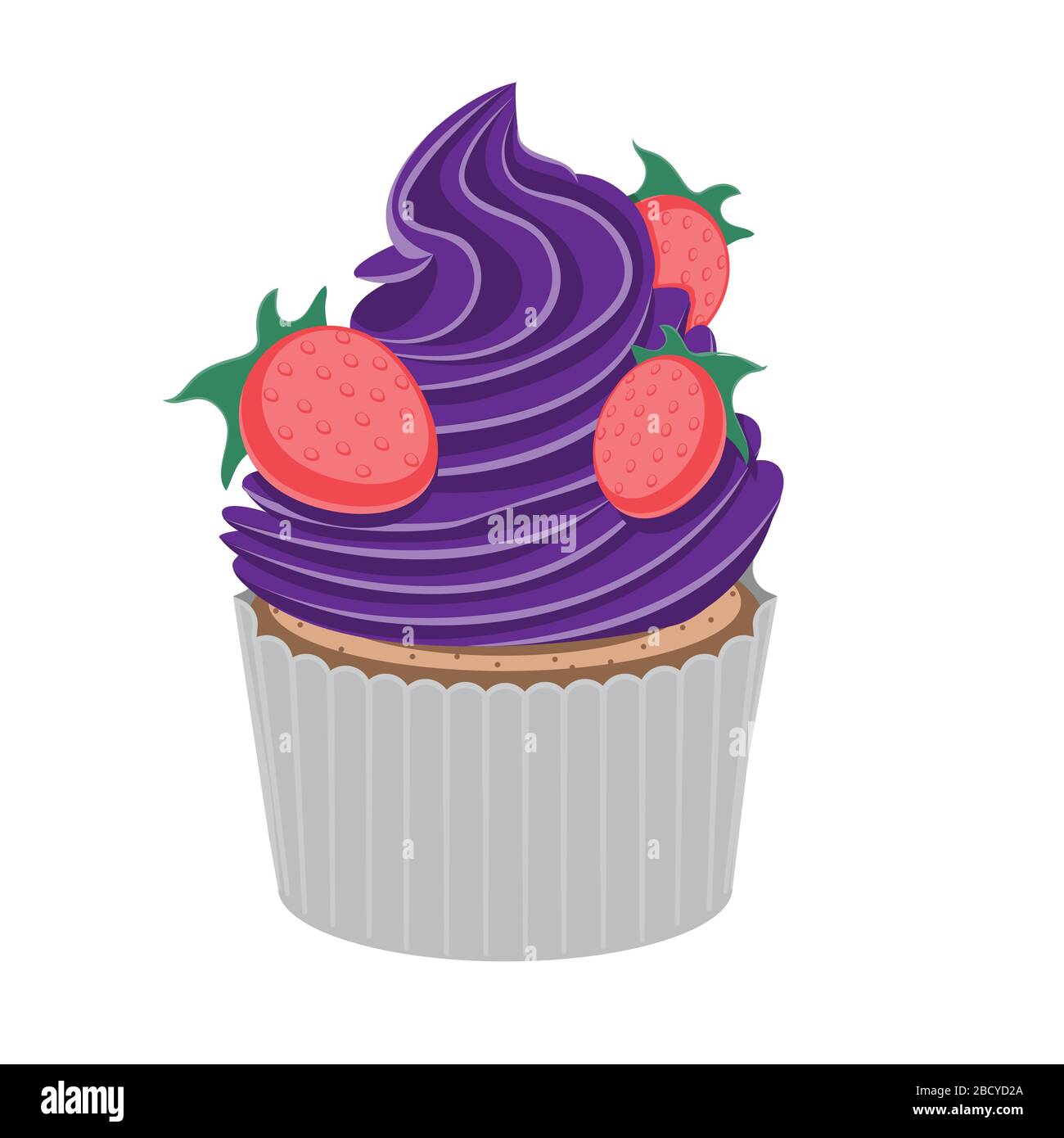 Strawberry cupcake purple on a white isolated background. Vector image Stock Vector