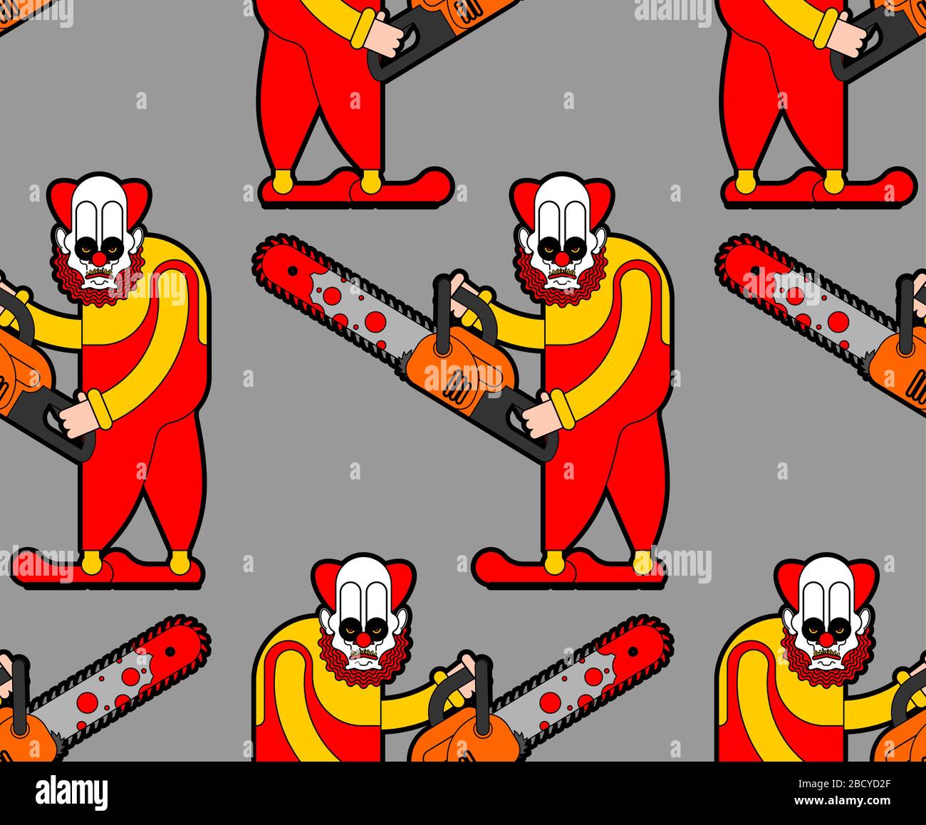 Clown and Chainsaws pattern seamless. Horror Halloween background. vector texture Stock Vector