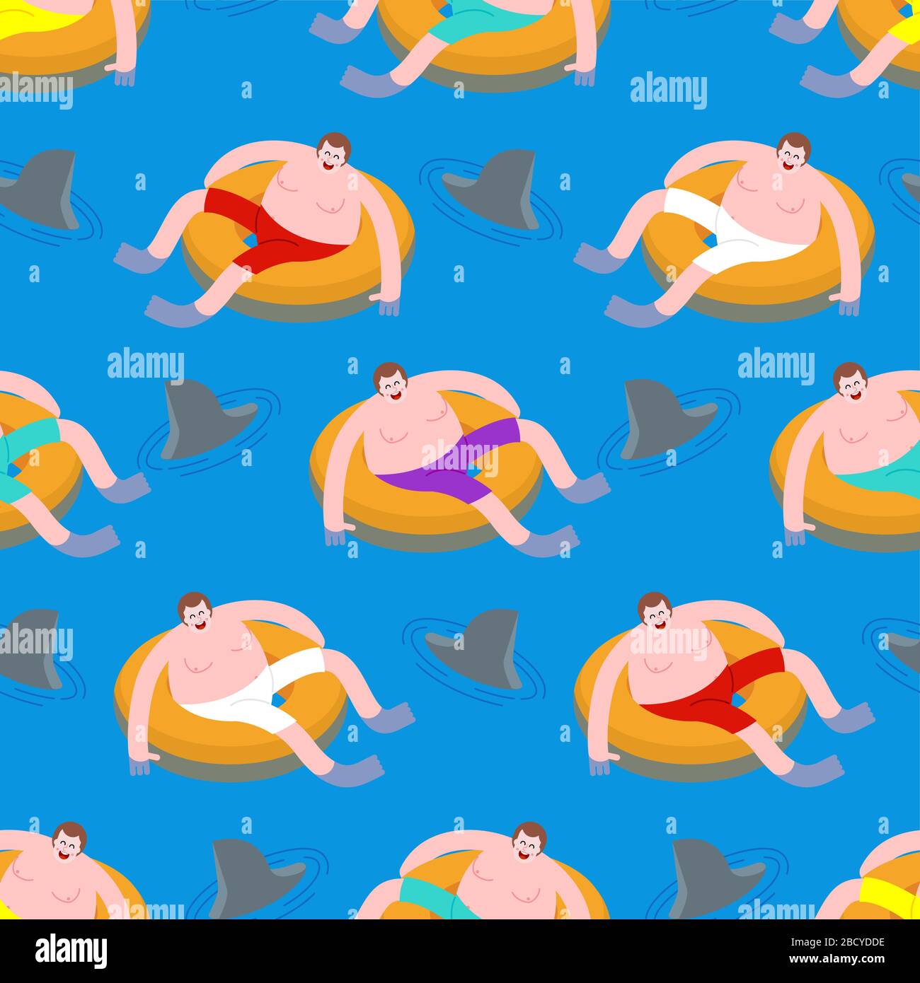 Guy floating in inflatable ring pattern seamless. vector background Stock Vector