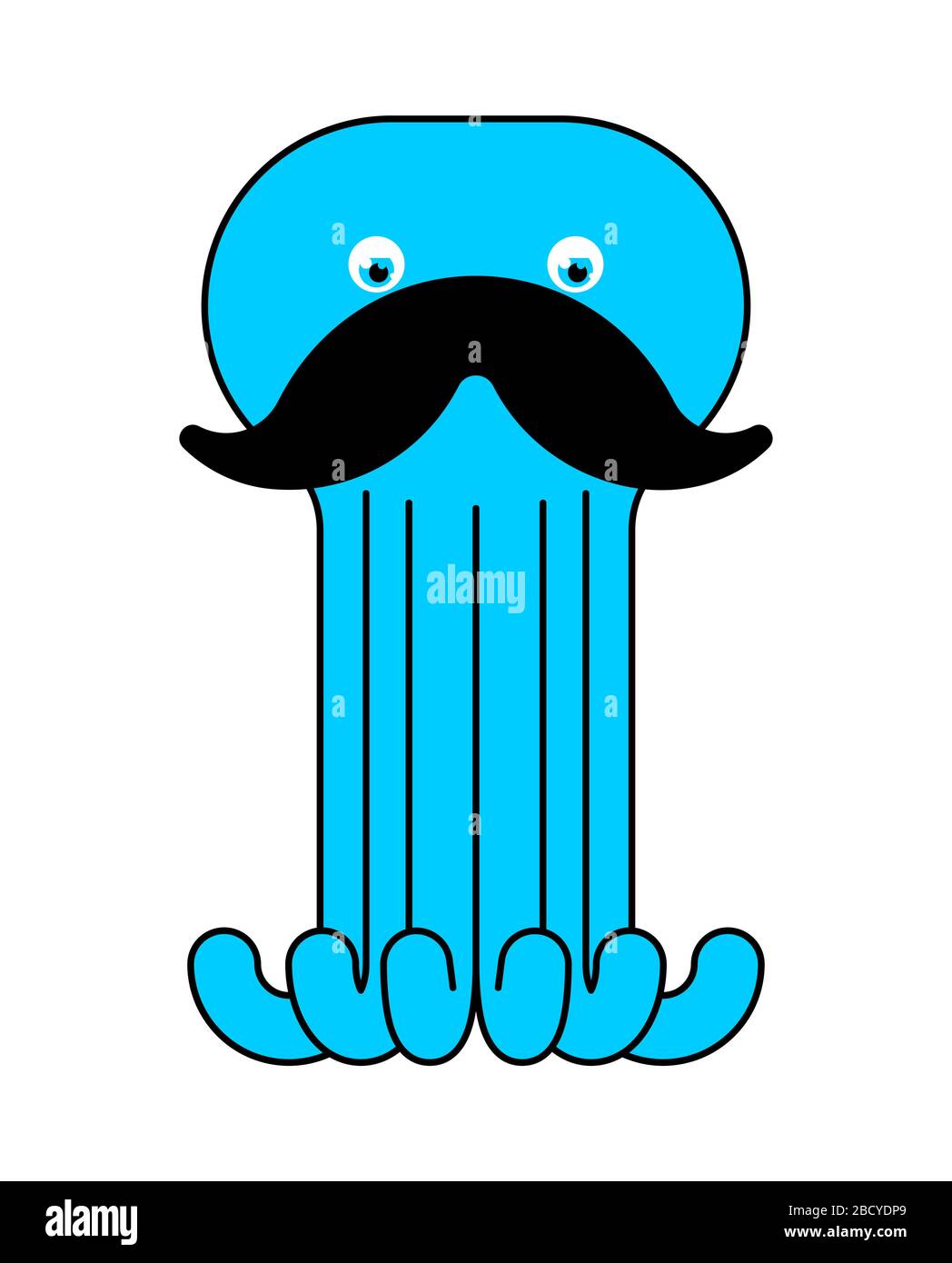 Octopus with mustache isolated. Mustached poulpe see animal. vector illustration Stock Vector