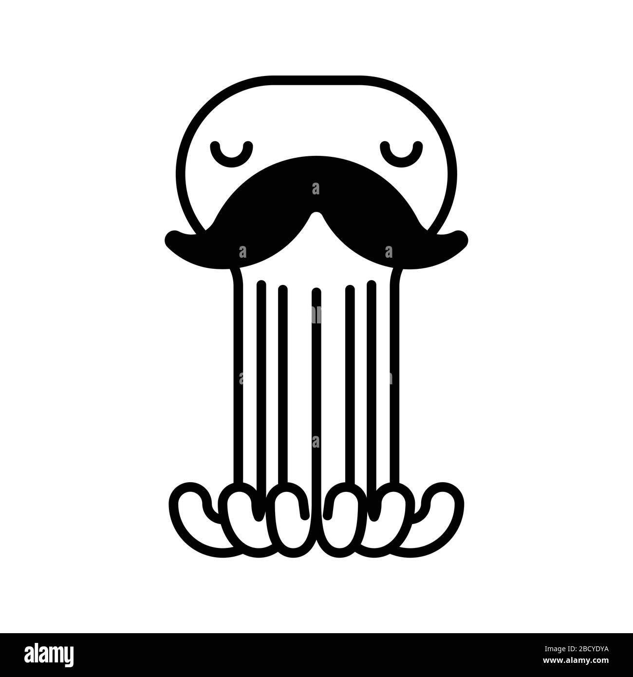 Octopus with mustache isolated. Mustached poulpe see animal. vector illustration Stock Vector