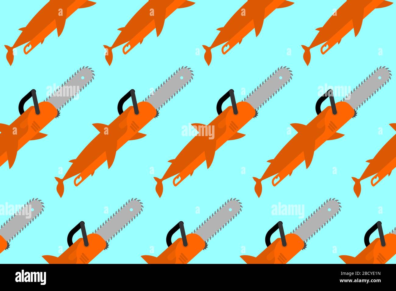 Chainsaw Fish pattern seamless. Funny fish tool background. vector texture Stock Vector