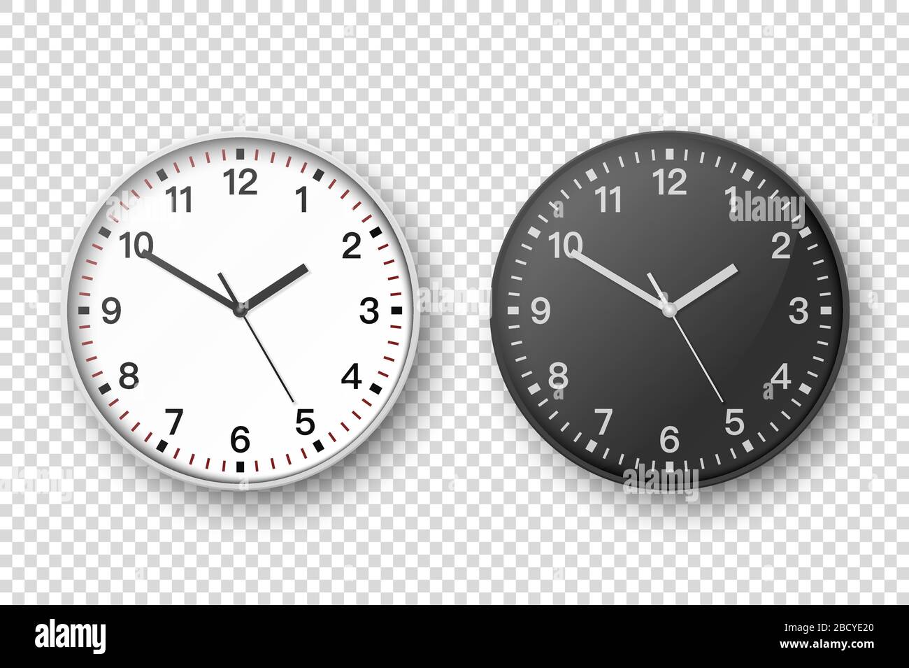 Vector 3d Realistic Simple Round White and Black Wall Office Clock Set ...