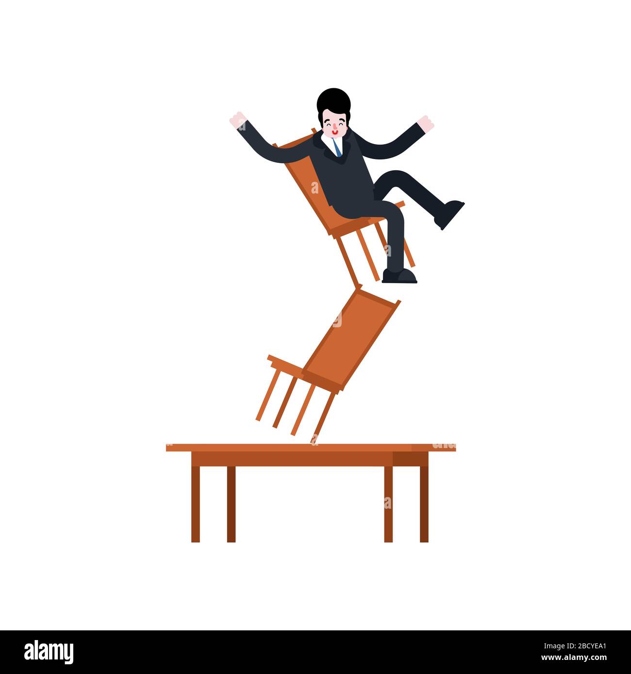 Balanced businessman on chair. Man balancing on chair. vector
