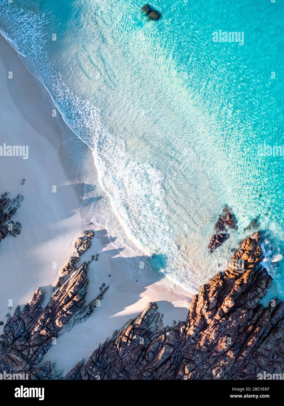 An aerial drone view of Injidup Beach in Margaret River Western Australia Stock Photo