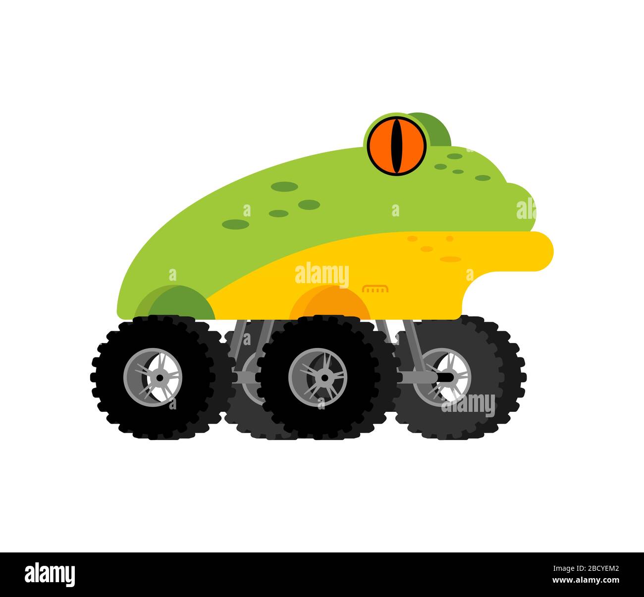 Monster Truck frog. Cartoon car animal on big wheels. vector illustration Stock Vector